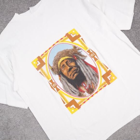VTG 90s Native American Chief Tribal XL White Short Sleeve T-Shirt - Picture 8 of 10